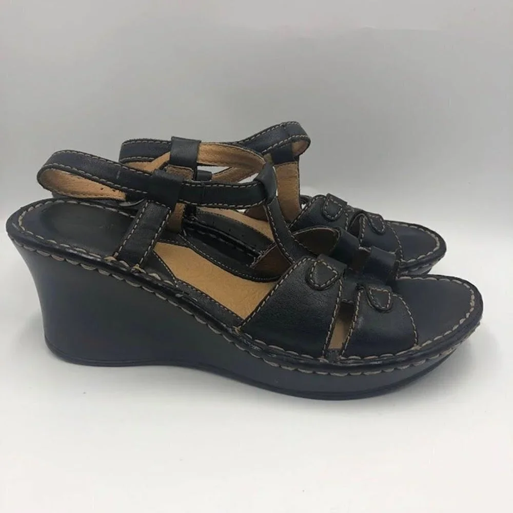 Brown's Landing Women's Brown Leather Wedge Sandals 8M Baylee